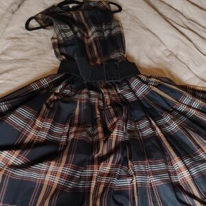 Plaid Sleeveless Dress with Belt